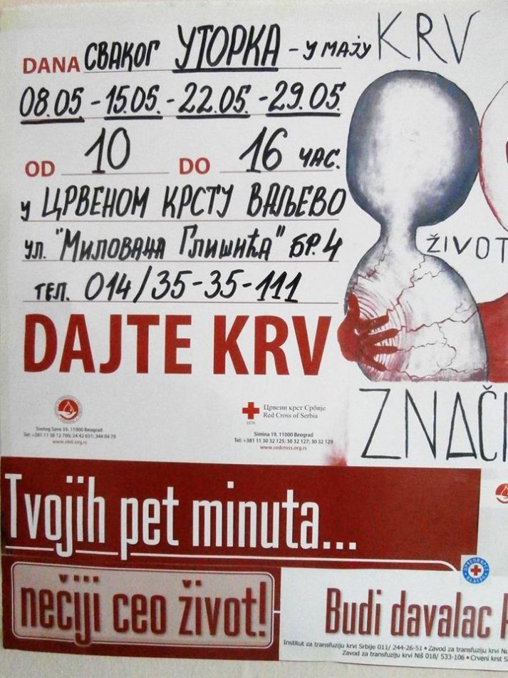 U UTORAK - 15.05.2018. – NE PROPUŠTAJ – POKLONI ŽIVOT – DAJ KRV ...